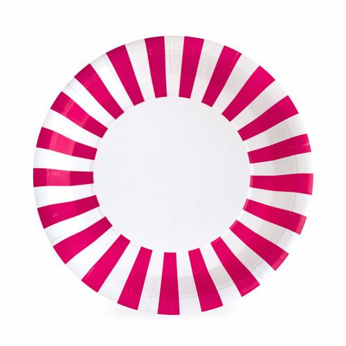 pink and white stripe paper dinner plate